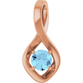 14K Gold Round Natural Aquamarine Infinity-Inspired Pendant - Rose Gold