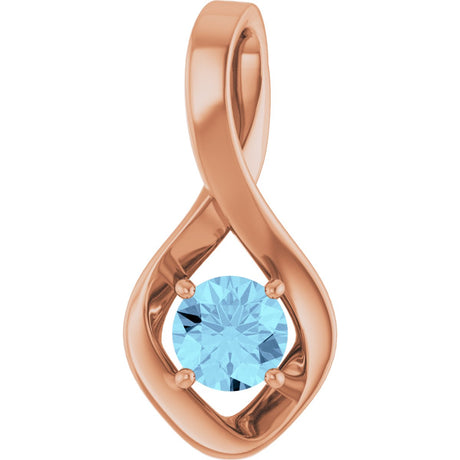 14K Gold Round Natural Aquamarine Infinity-Inspired Pendant - Rose Gold
