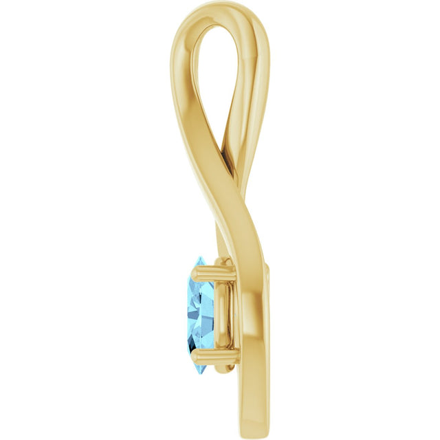 14K Gold Round Natural Aquamarine Infinity-Inspired Pendant - Yellow Gold - view 3