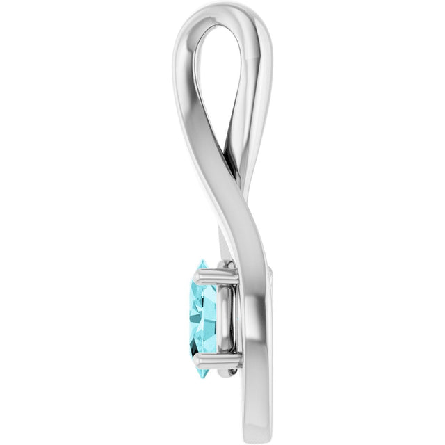 14K Gold Oval Natural Blue Zircon Infinity-Inspired Pendant - White Gold - view 3