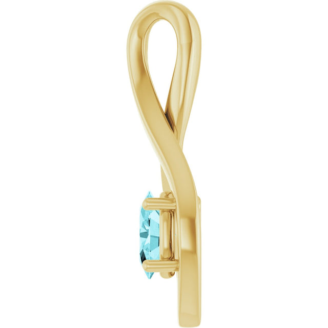 14K Gold Oval Natural Blue Zircon Infinity-Inspired Pendant - Yellow Gold - view 3