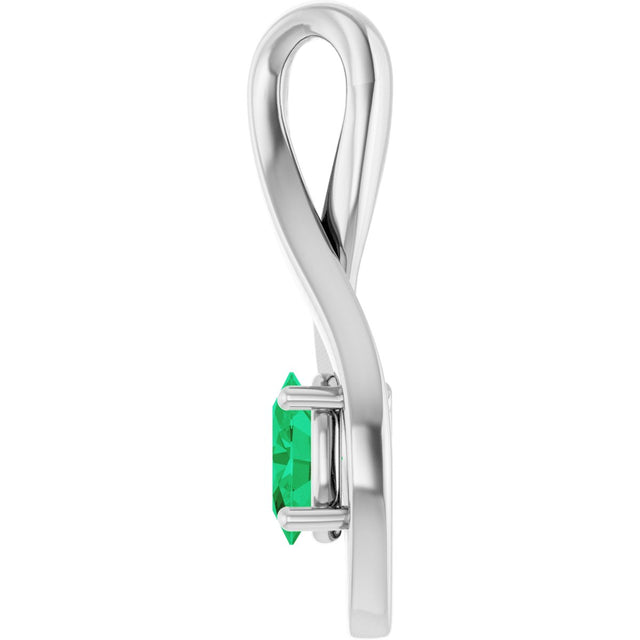 14K Gold Oval Natural Emerald Infinity-Inspired Pendant - White Gold - view 3