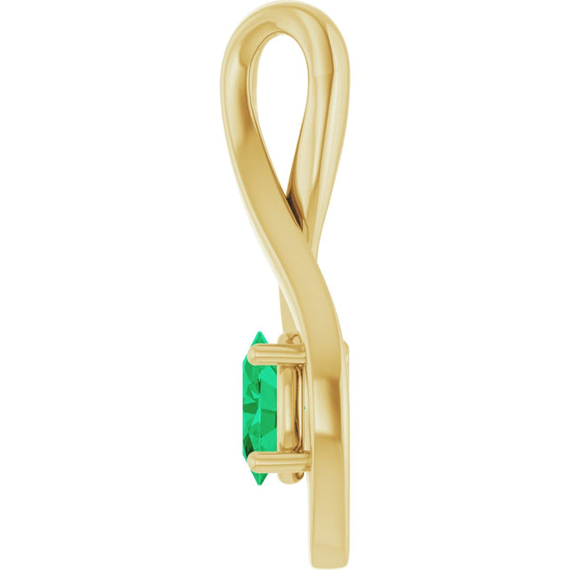 14K Gold Oval Natural Emerald Infinity-Inspired Pendant - Yellow Gold - view 3