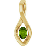 14K Gold Oval Natural Peridot Infinity-Inspired Pendant - Yellow Gold
