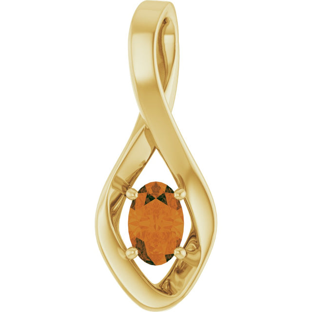 14K Gold Oval Natural Citrine Infinity-Inspired Pendant - Yellow Gold