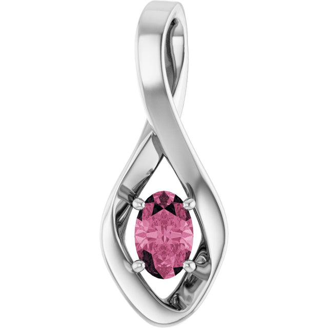 14K Gold Oval Natural Pink Tourmaline Infinity-Inspired Pendant - White Gold
