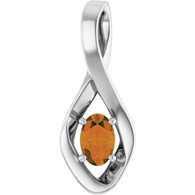 14K Gold Oval Natural Citrine Infinity-Inspired Pendant - White Gold