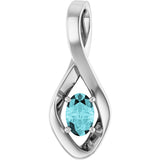 14K Gold Oval Natural Blue Zircon Infinity-Inspired Pendant - White Gold