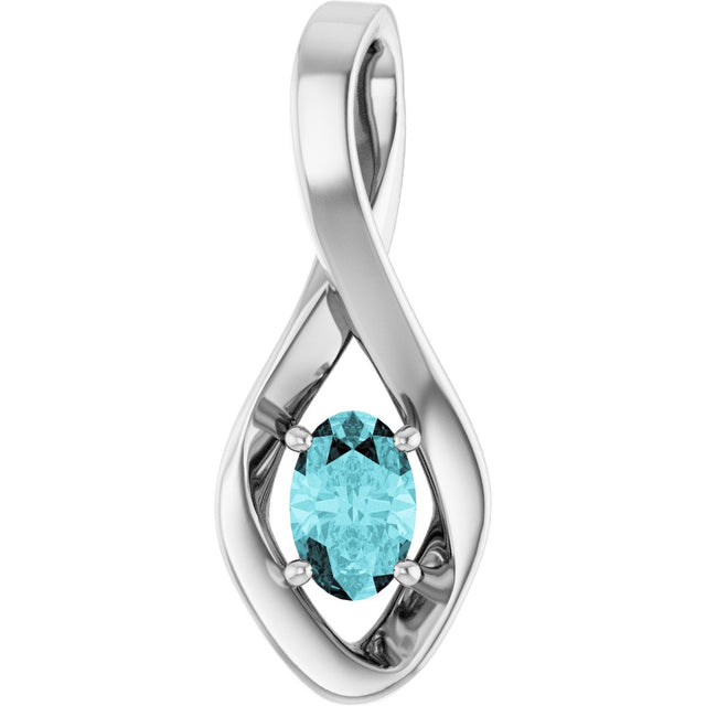 14K Gold Oval Natural Blue Zircon Infinity-Inspired Pendant - White Gold