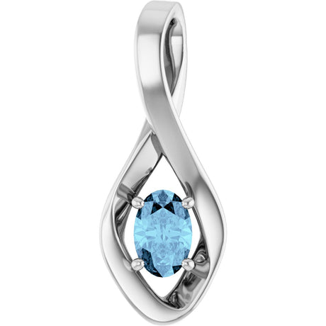 14K Gold Round Natural Aquamarine Infinity-Inspired Pendant - White Gold