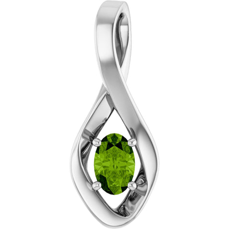 14K Gold Oval Natural Peridot Infinity-Inspired Pendant - White Gold