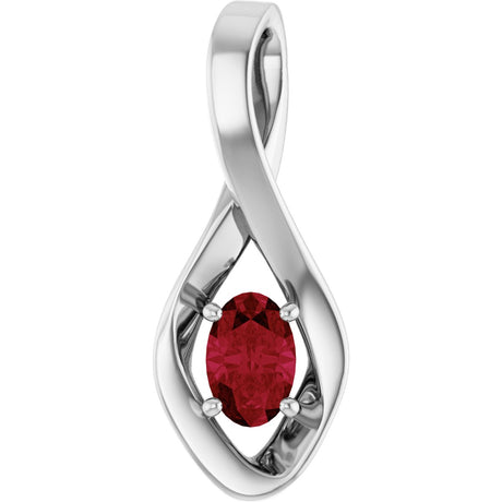 14K Gold Oval Lab-Grown Ruby Infinity-Inspired Pendant - White Gold