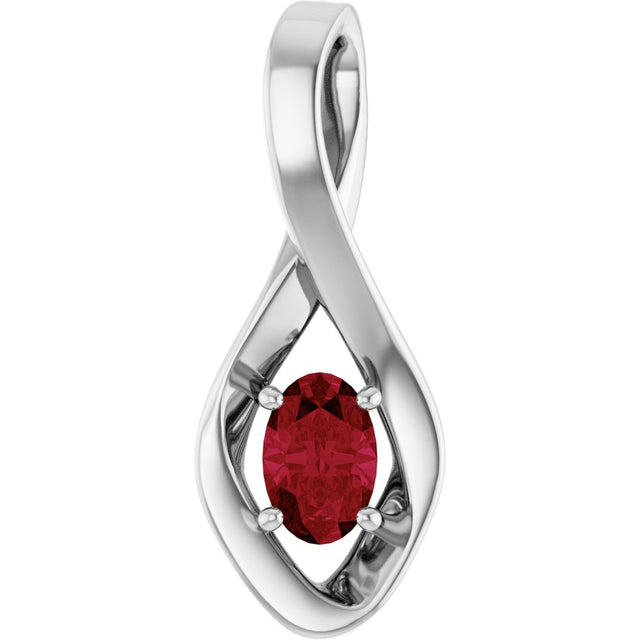 14K Gold Oval Lab-Grown Ruby Infinity-Inspired Pendant - White Gold
