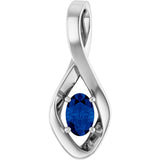 14K Gold Oval Lab-Grown Blue Sapphire Infinity-Inspired Pendant - White Gold