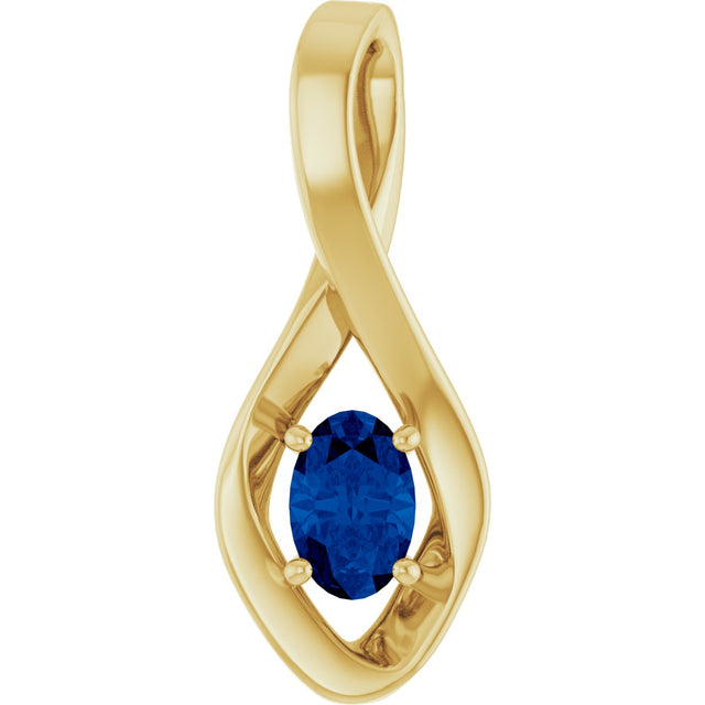 14K Gold Oval Lab-Grown Blue Sapphire Infinity-Inspired Pendant - Yellow Gold