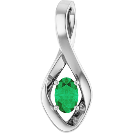 14K Gold Oval Natural Emerald Infinity-Inspired Pendant - White Gold
