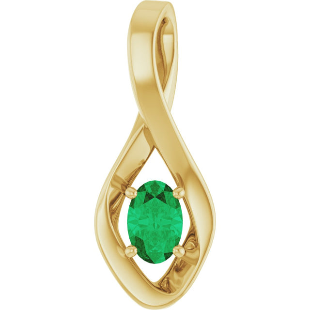 14K Gold Oval Lab-Grown Emerald Infinity-Inspired Pendant - Yellow Gold