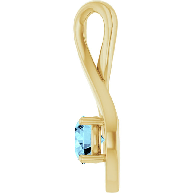 14K Gold Round Natural Aquamarine Infinity-Inspired Pendant - Yellow Gold - view 3