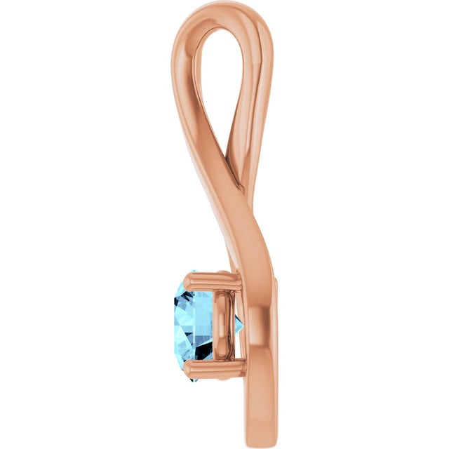 14K Gold Round Natural Aquamarine Infinity-Inspired Pendant - Rose Gold - view 3