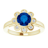 14K Gold Round Lab-Grown Blue Sapphire & Natural Diamond Halo-Style Ring – 6.5mm Stones - Yellow Gold - view 3