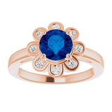 14K Gold Round Lab-Grown Blue Sapphire & Natural Diamond Halo-Style Ring – 6.5mm Stones - Rose Gold - view 3