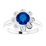 14K Gold Round Lab-Grown Blue Sapphire & Natural Diamond Halo-Style Ring – 6.5mm Stones - White Gold - view 3