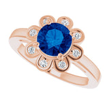 14K Gold Round Lab-Grown Blue Sapphire & Natural Diamond Halo-Style Ring – 6.5mm Stones - Rose Gold - view 5