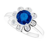 14K Gold Round Lab-Grown Blue Sapphire & Natural Diamond Halo-Style Ring – 6.5mm Stones - White Gold - view 5