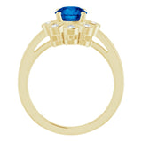 14K Gold Round Lab-Grown Blue Sapphire & Natural Diamond Halo-Style Ring – 6.5mm Stones - Yellow Gold - view 2