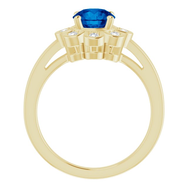 14K Gold Round Lab-Grown Blue Sapphire & Natural Diamond Halo-Style Ring – 6.5mm Stones - Yellow Gold - view 2