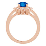 14K Gold Round Lab-Grown Blue Sapphire & Natural Diamond Halo-Style Ring – 6.5mm Stones - Rose Gold - view 2