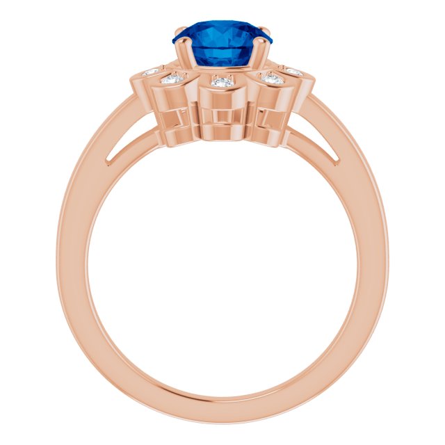 14K Gold Round Lab-Grown Blue Sapphire & Natural Diamond Halo-Style Ring – 6.5mm Stones - Rose Gold - view 2
