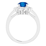 14K Gold Round Lab-Grown Blue Sapphire & Natural Diamond Halo-Style Ring – 6.5mm Stones - White Gold - view 2