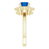 14K Gold Round Lab-Grown Blue Sapphire & Natural Diamond Halo-Style Ring – 6.5mm Stones - Yellow Gold - view 4