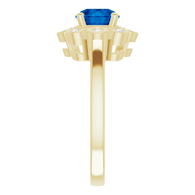 14K Gold Round Lab-Grown Blue Sapphire & Natural Diamond Halo-Style Ring – 6.5mm Stones - Yellow Gold - view 4