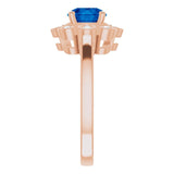 14K Gold Round Lab-Grown Blue Sapphire & Natural Diamond Halo-Style Ring – 6.5mm Stones - Rose Gold - view 4