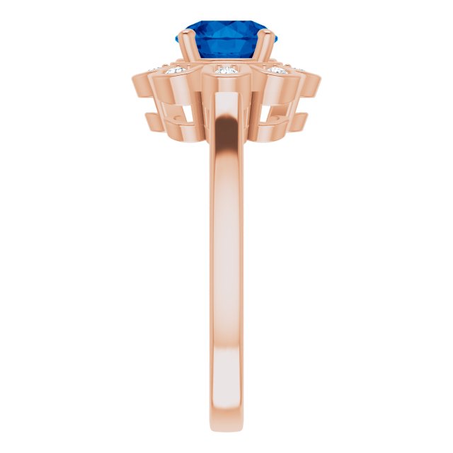 14K Gold Round Lab-Grown Blue Sapphire & Natural Diamond Halo-Style Ring – 6.5mm Stones - Rose Gold - view 4