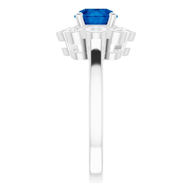 14K Gold Round Lab-Grown Blue Sapphire & Natural Diamond Halo-Style Ring – 6.5mm Stones - White Gold - view 4
