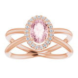 14K Gold Oval Natural Pink Morganite & Natural Diamond Halo-Style Ring II - Rose Gold - view 3