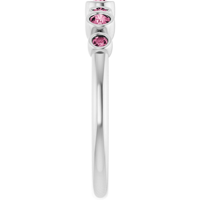 Platinum Round Natural Pink Tourmaline Bezel-Set Ring - view 9
