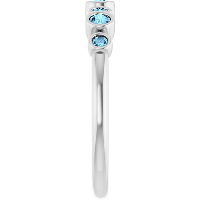 14K Gold Round Natural Aquamarine Bezel-Set Ring - White Gold - view 9