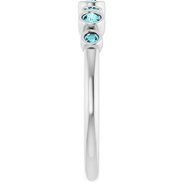 14K Gold Round Natural Blue Zircon Bezel-Set Ring - White Gold - view 9