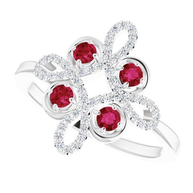 Platinum Round Natural Ruby Clover Ring – 2.5mm Stones - view 10