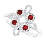 14K Gold Round Natural Mozambique Garnet Clover Ring – 2.5mm Stones - White Gold - view 10
