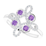 Platinum Round Natural Amethyst Clover Ring – 2.5mm Stones - view 10