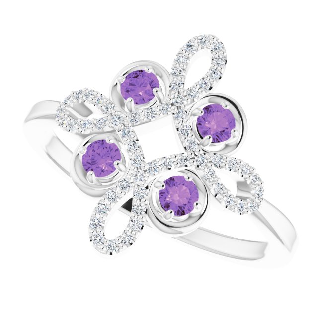 Platinum Round Natural Amethyst Clover Ring – 2.5mm Stones - view 10