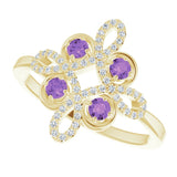 14K Gold Round Natural Amethyst Clover Ring – 2.5mm Stones - Yellow Gold - view 10