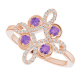 14K Gold Round Natural Amethyst Clover Ring – 2.5mm Stones - Rose Gold - view 10