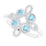 Platinum Round Natural Aquamarine Clover Ring – 2.5mm Stones - view 10