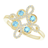 14K Gold Round Natural Aquamarine Clover Ring – 2.5mm Stones - Yellow Gold - view 10